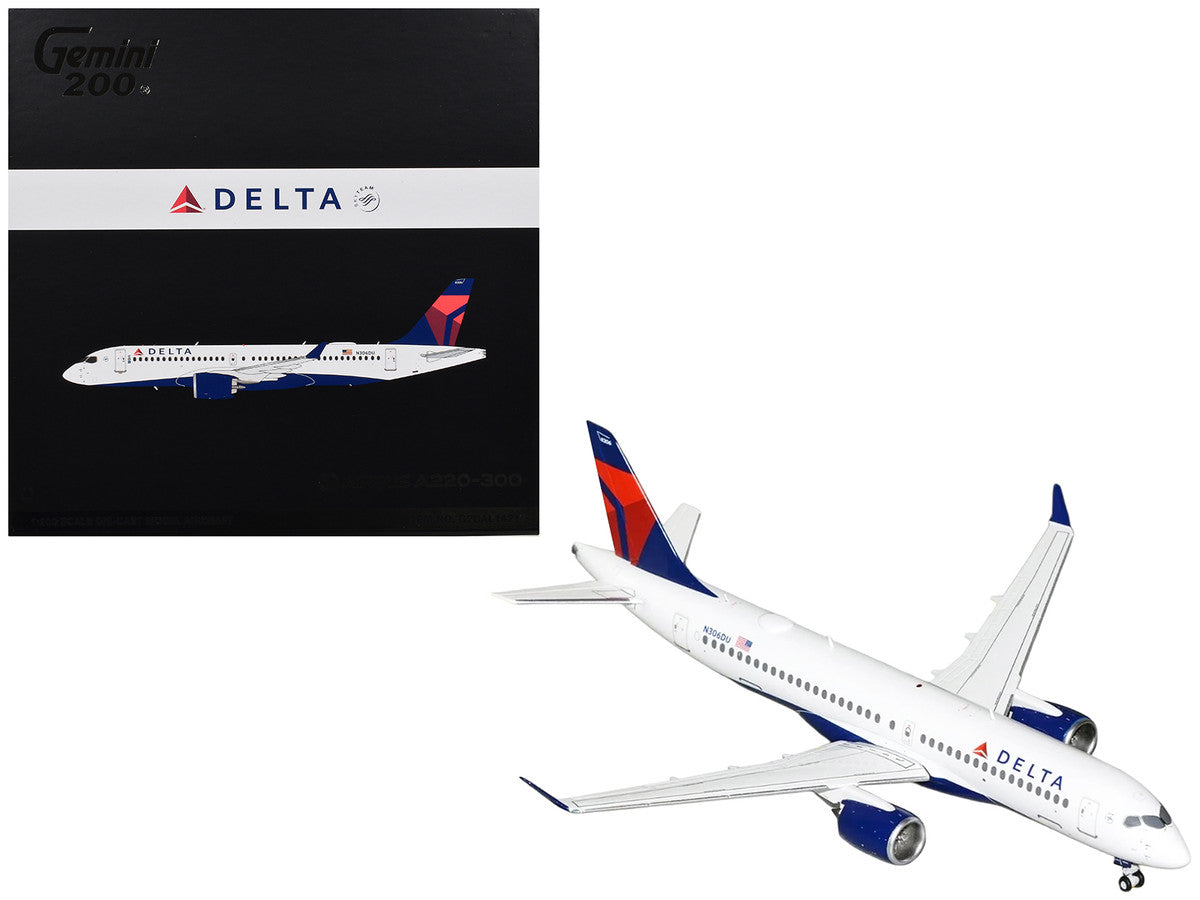 Airbus A220-300 Commercial Aircraft "Delta Air Lines" (N306DU) White with Red and Blue Tail "Gemini 200" Series 1/200 Diecast Model Airplane by GeminiJets-0