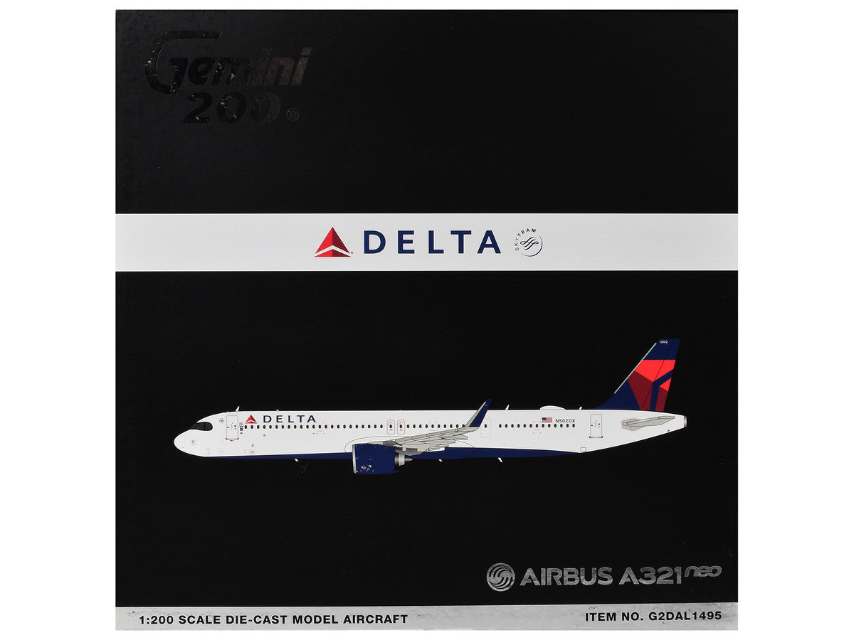 Airbus A321neo Commercial Aircraft "Delta Air Lines" (N502DX) White with Blue and Red Tail "Gemini 200" 1/200 Diecast Model Airplane by GeminiJets-2