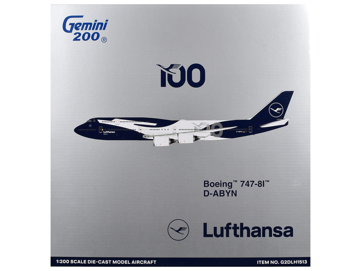 Boeing 747-8I Commercial Aircraft "Lufthansa 100 Years" (D-ABYN) Dark Blue and White "Gemini 200" Series 1/200 Diecast Model Airplane by GeminiJets-2