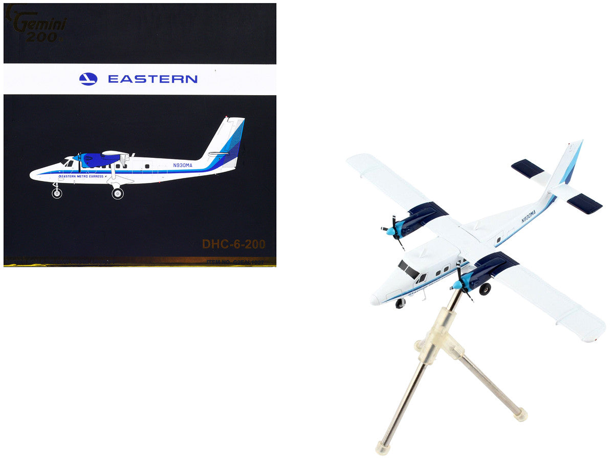 De Havilland DHC-6-200 Commercial Aircraft "Eastern Air Lines - Metro Express" White with Blue Stripes "Gemini 200" Series 1/200 Diecast Model Airplane by GeminiJets-0