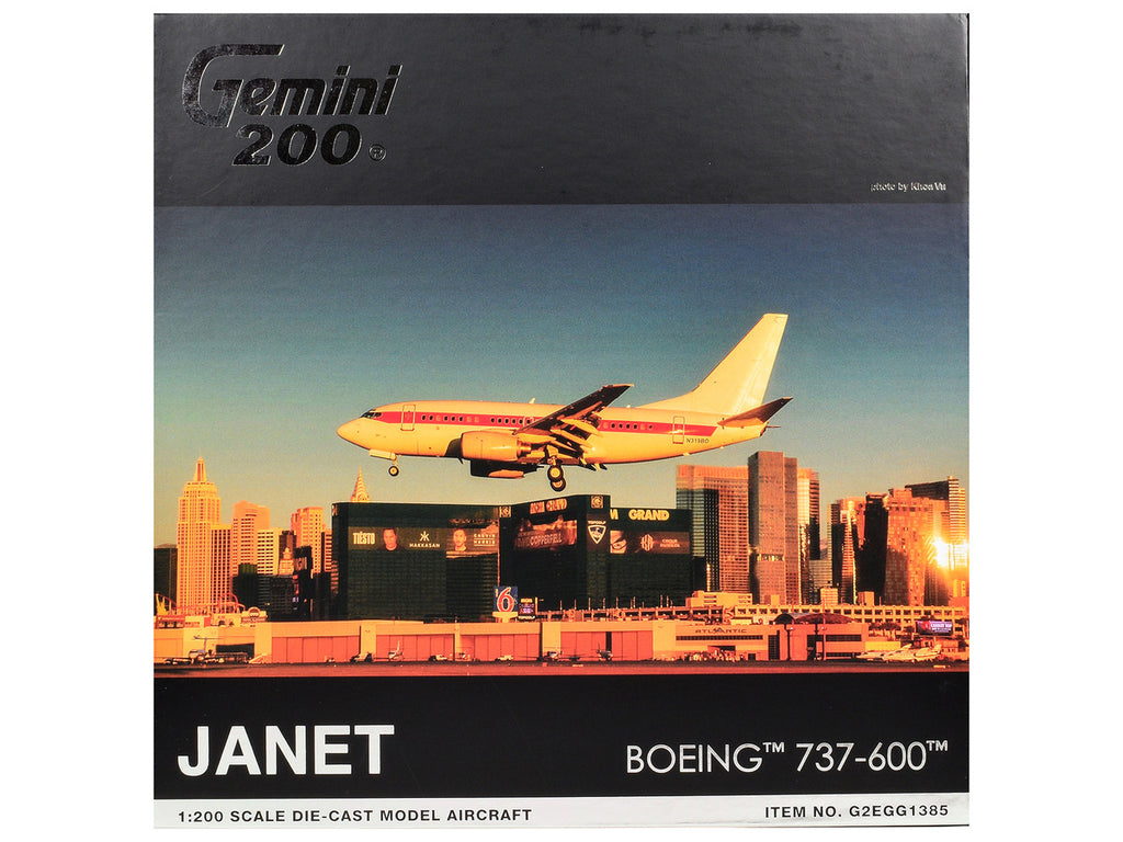 Boeing 737-600 Commercial Aircraft "EG&G - Janet Airlines" (N319BD) White with Red Stripes "Gemini 200" Series 1/200 Diecast Model Airplane by GeminiJets-2