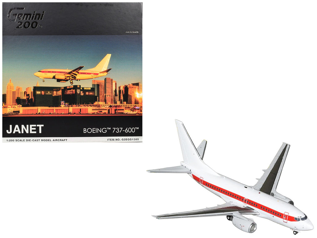 Boeing 737-600 Commercial Aircraft "EG&G - Janet Airlines" (N319BD) White with Red Stripes "Gemini 200" Series 1/200 Diecast Model Airplane by GeminiJets-0