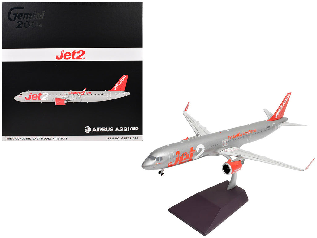 Airbus A321neo Commercial Aircraft "Jet2" (G-SUNO) Silver with Red Tail "Gemini 200" Series 1/200 Diecast Model Airplane by GeminiJets-3