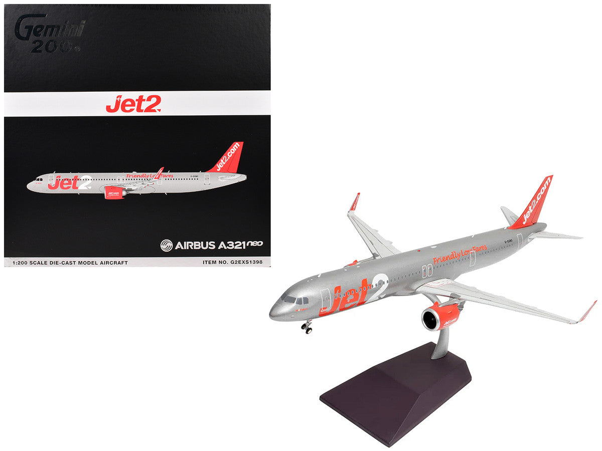 Airbus A321neo Commercial Aircraft "Jet2" (G-SUNO) Silver with Red Tail "Gemini 200" Series 1/200 Diecast Model Airplane by GeminiJets-3