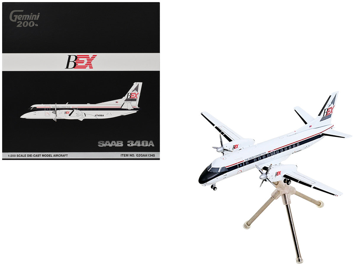 Saab 340A Commercial Aircraft "Delta Connection - Business Express Airlines" (N749BA) White with Dark Blue and Red Stripes "Gemini 200" Series 1/200 Diecast Model by GeminiJets-4