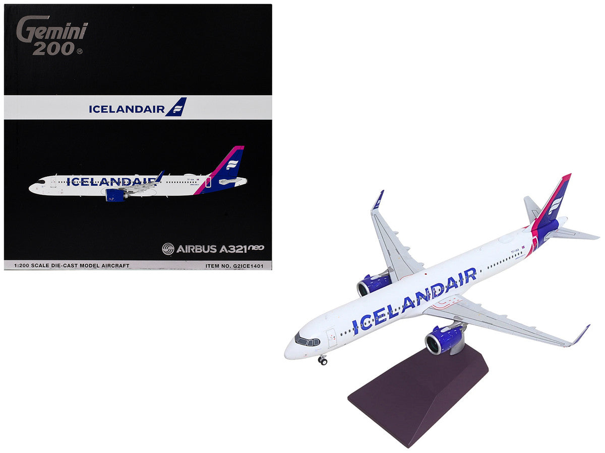 Airbus A321neo Commercial Aircraft "Icelandair" (TF-IAA) White with Blue and Pink Tail "Gemini 200" Series 1/200 Diecast Model by GeminiJets-4