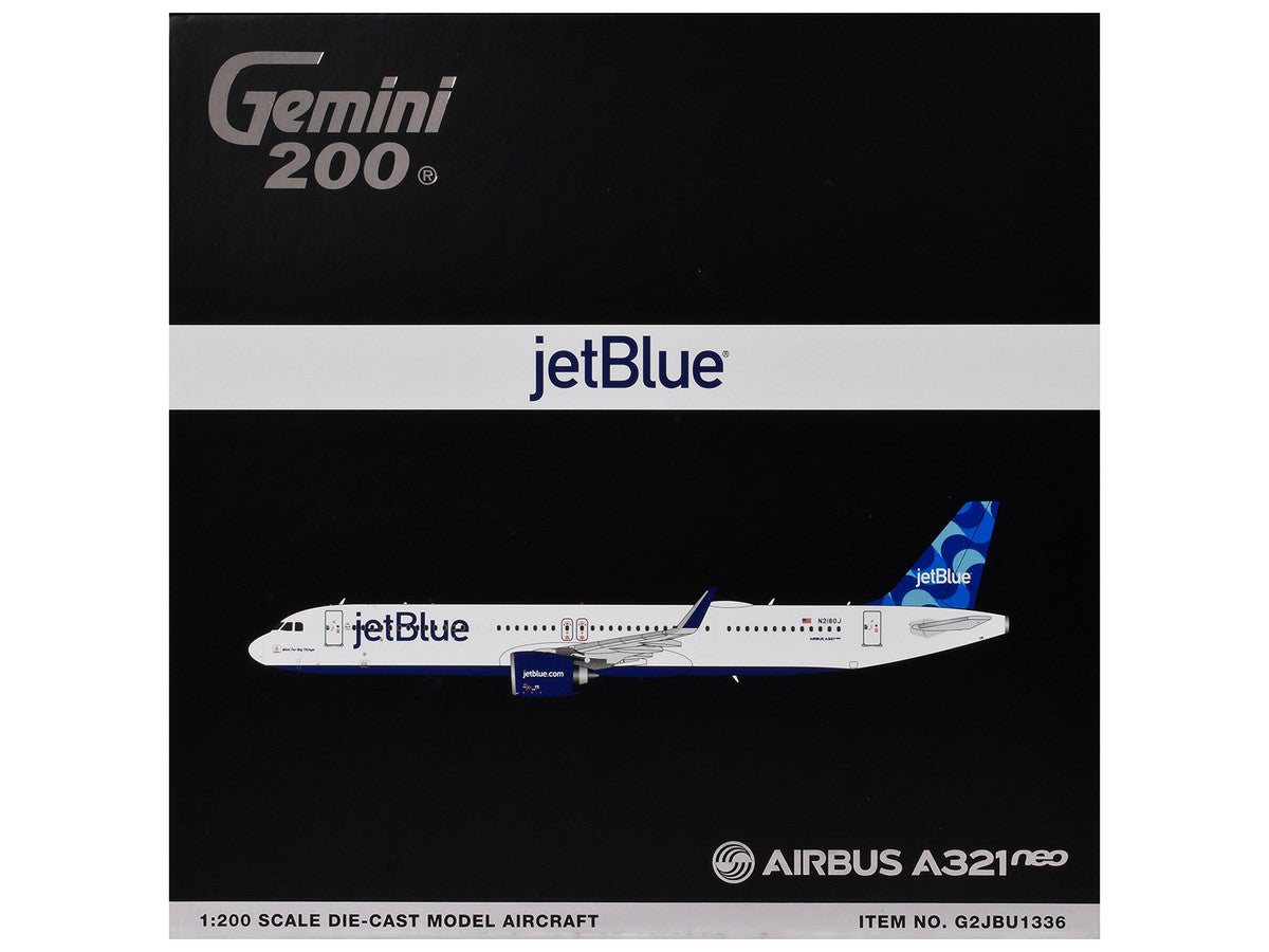 Airbus A321neo Commercial Aircraft "JetBlue Airways" (N2180J) White with Blue Tail "Gemini 200" Series 1/200 Diecast Model by GeminiJets-2