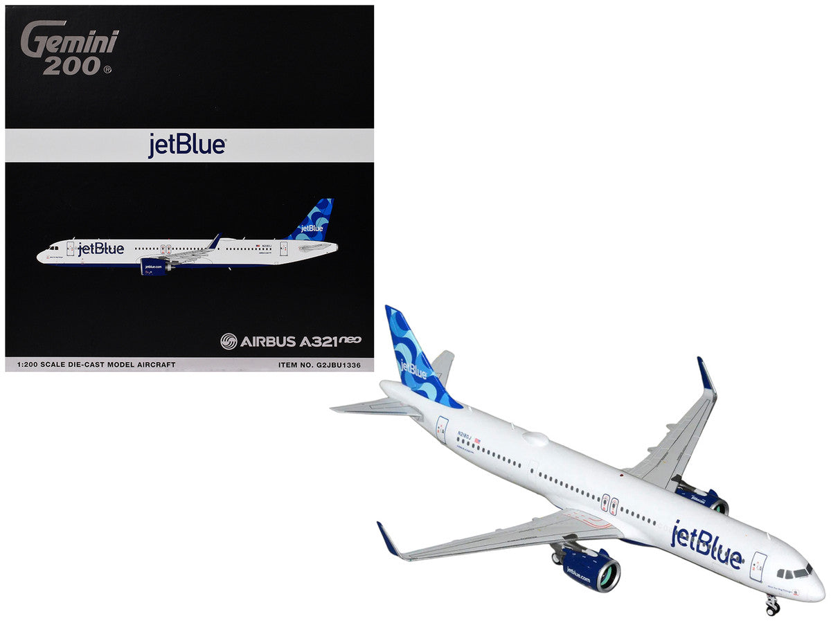 Airbus A321neo Commercial Aircraft "JetBlue Airways" (N2180J) White with Blue Tail "Gemini 200" Series 1/200 Diecast Model by GeminiJets-0