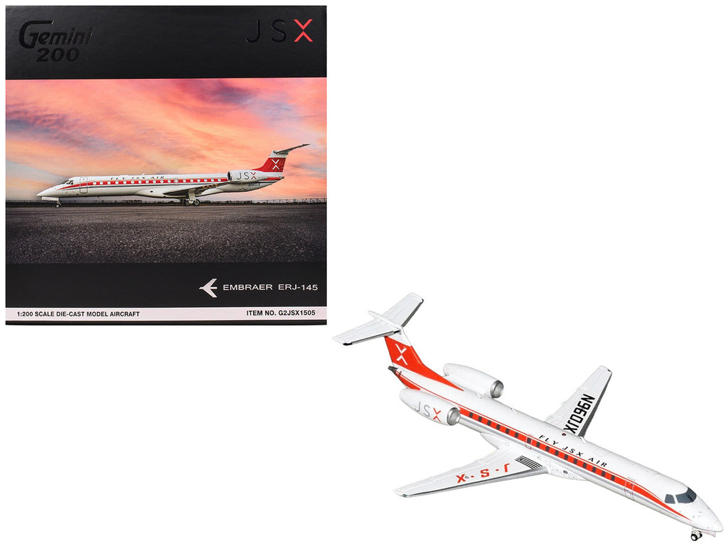Embraer ERJ-145 Commercial Aircraft "JSX" (N960JX) White with Red Stripes "Gemini 200" Series 1/200 Diecast Model Airplane by GeminiJets-0