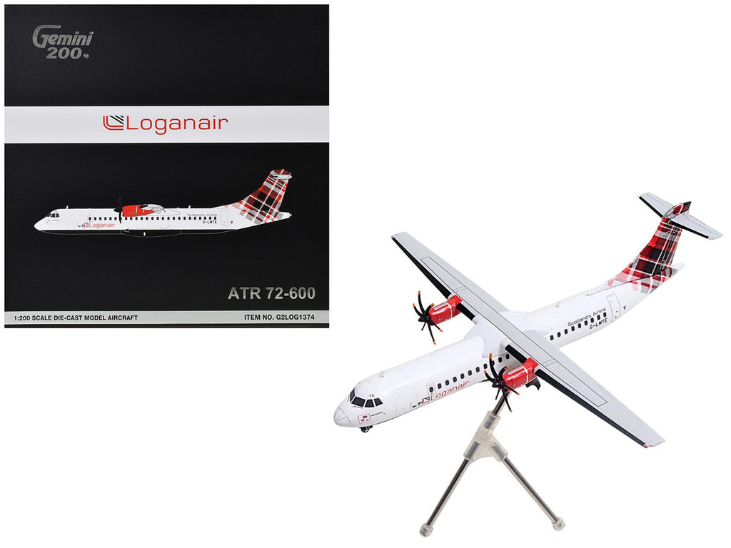 ATR 72-600 Commercial Aircraft "Loganair - Scotland's Airline" (G-LMTE) White with Red Plaid Tail "Gemini 200" Series 1/200 Diecast Model Airplane by GeminiJets-4