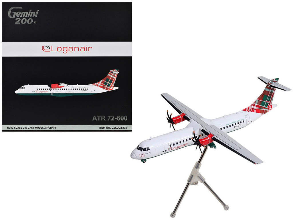 ATR 72-600 Commercial Aircraft "Loganair - Isle of Man's Airline" (G-LMTF) White with Green and Red Plaid Tail "Gemini 200" Series 1/200 Diecast Model Airplane by GeminiJets-3