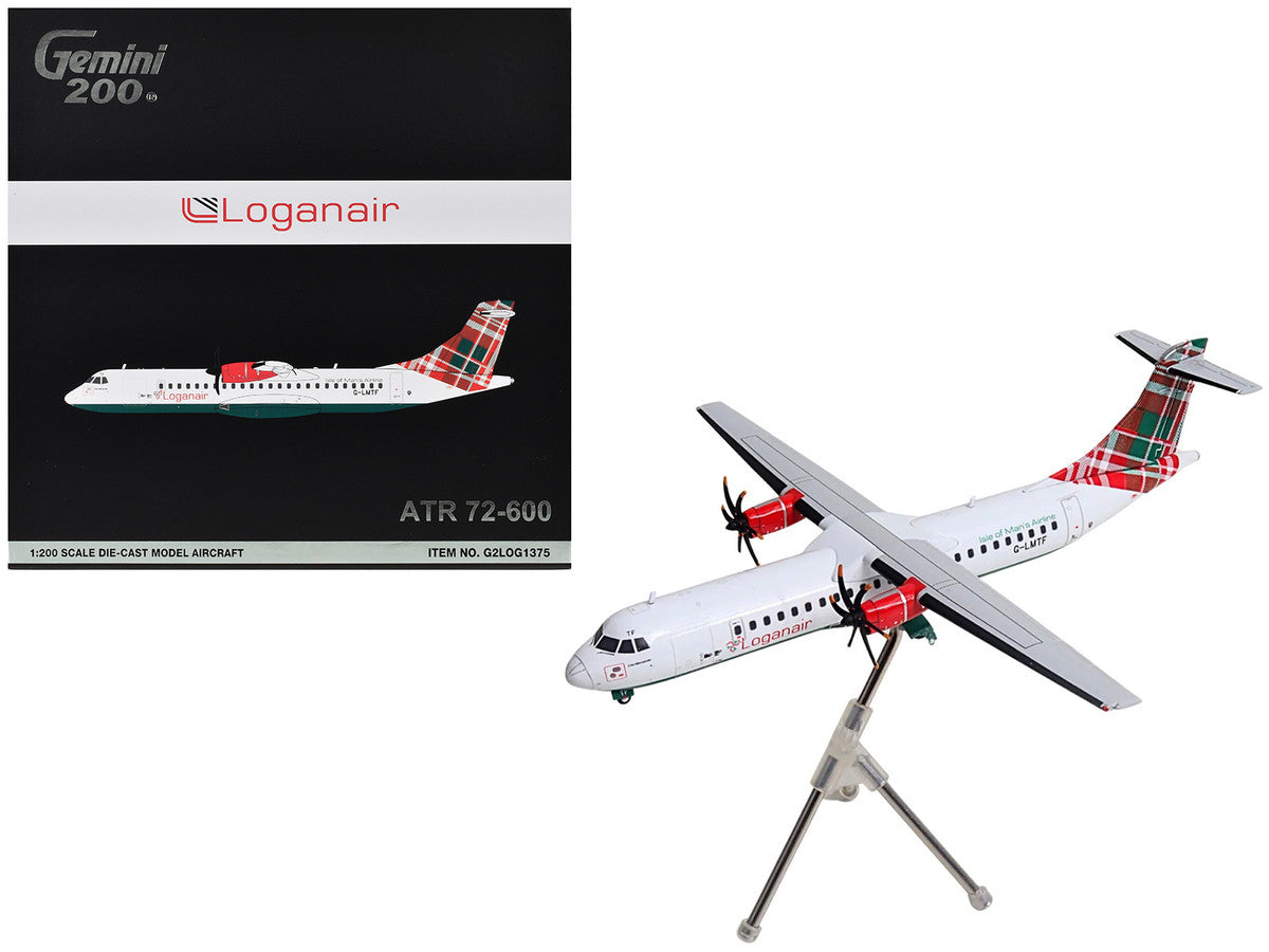 ATR 72-600 Commercial Aircraft "Loganair - Isle of Man's Airline" (G-LMTF) White with Green and Red Plaid Tail "Gemini 200" Series 1/200 Diecast Model Airplane by GeminiJets-3