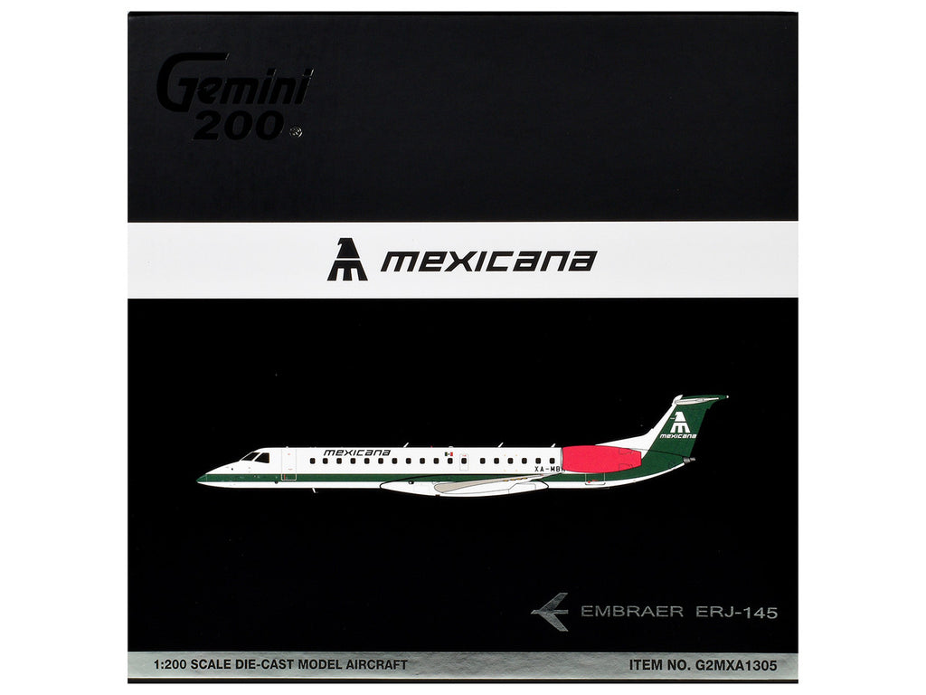 Embraer ERJ-145 Commercial Aircraft "Mexicana de Aviacion" (XA-MBR) White with Green Stripes and Tail "Gemini 200" Series 1/200 Diecast Model by GeminiJets-2