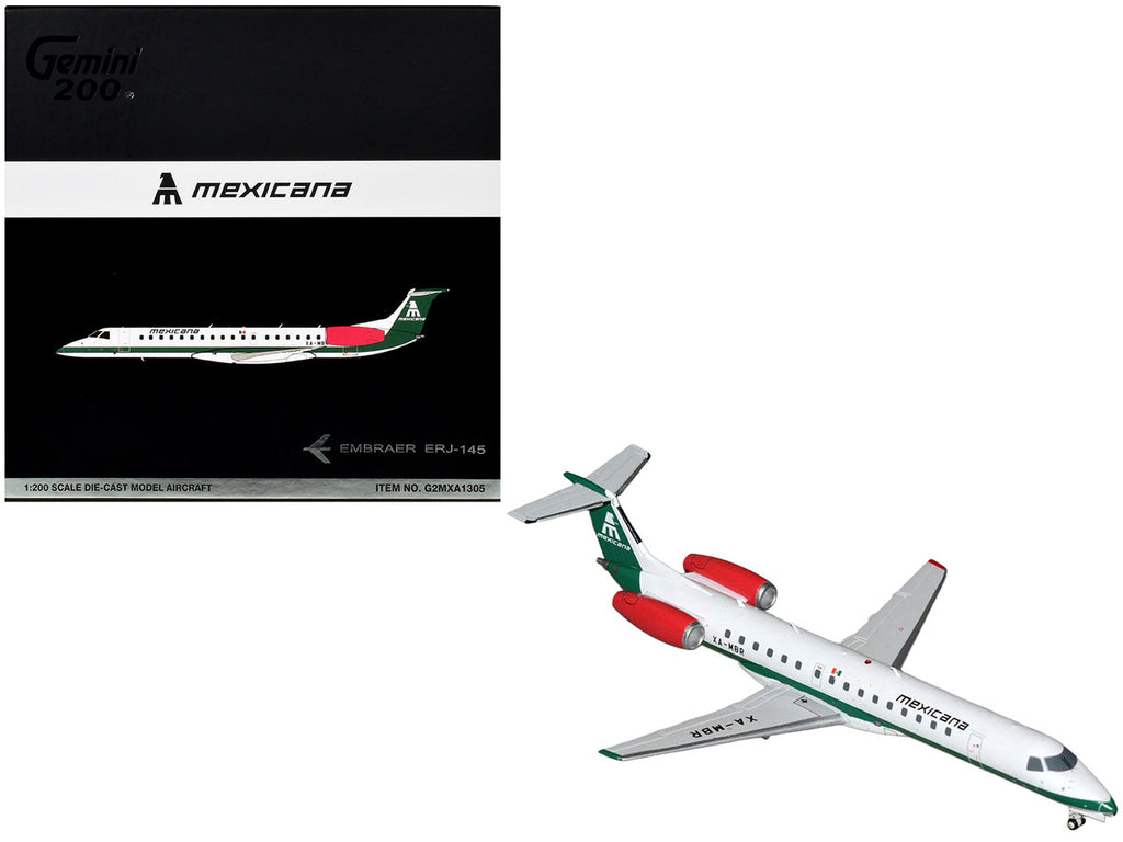 Embraer ERJ-145 Commercial Aircraft "Mexicana de Aviacion" (XA-MBR) White with Green Stripes and Tail "Gemini 200" Series 1/200 Diecast Model by GeminiJets-0