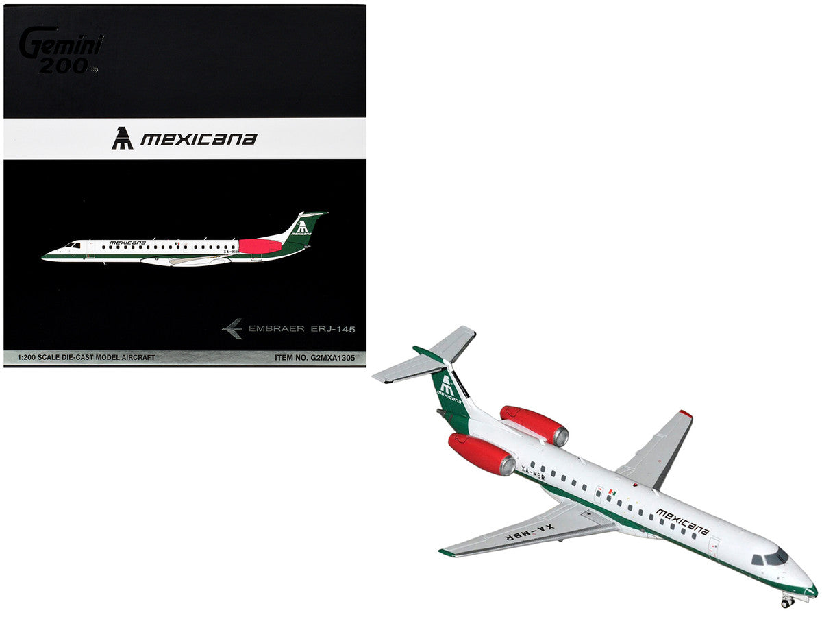 Embraer ERJ-145 Commercial Aircraft "Mexicana de Aviacion" (XA-MBR) White with Green Stripes and Tail "Gemini 200" Series 1/200 Diecast Model by GeminiJets-0