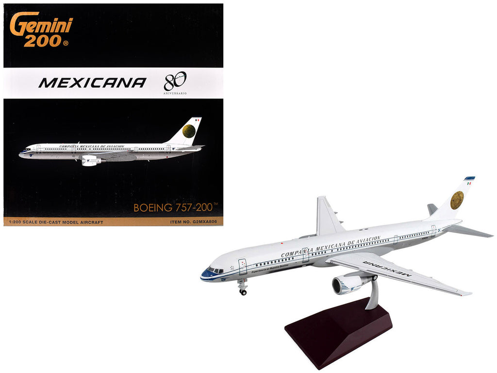 Boeing 757-200 Commercial Aircraft "Mexicana Retro Livery" (N380RM) White with Tail Graphics "Gemini 200" Series 1/200 Diecast Model Airplane by GeminiJets-3