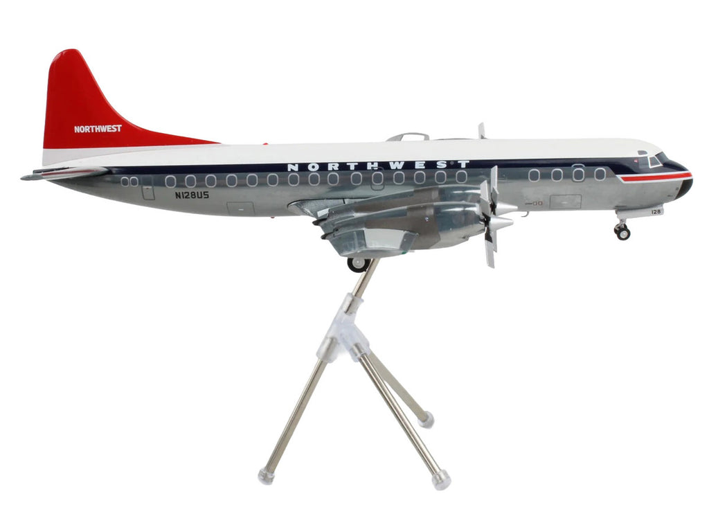 Lockheed L-188 Electra Commercial Aircraft "Northwest Orient" (N128US) White and Gray with Blue Stripes and Red Tail "Gemini 200" Series 1/200 Diecast Model Airplane by GeminiJets-1