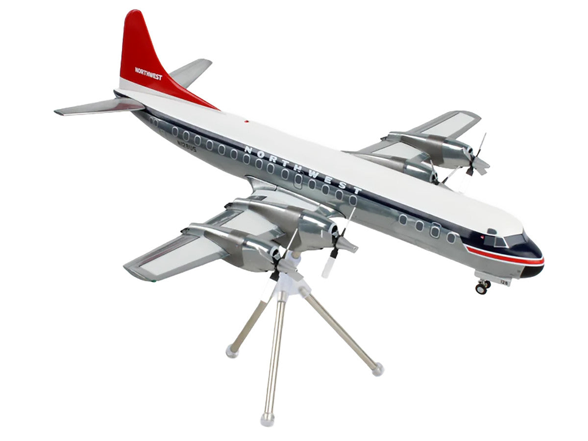 Lockheed L-188 Electra Commercial Aircraft "Northwest Orient" (N128US) White and Gray with Blue Stripes and Red Tail "Gemini 200" Series 1/200 Diecast Model Airplane by GeminiJets-2