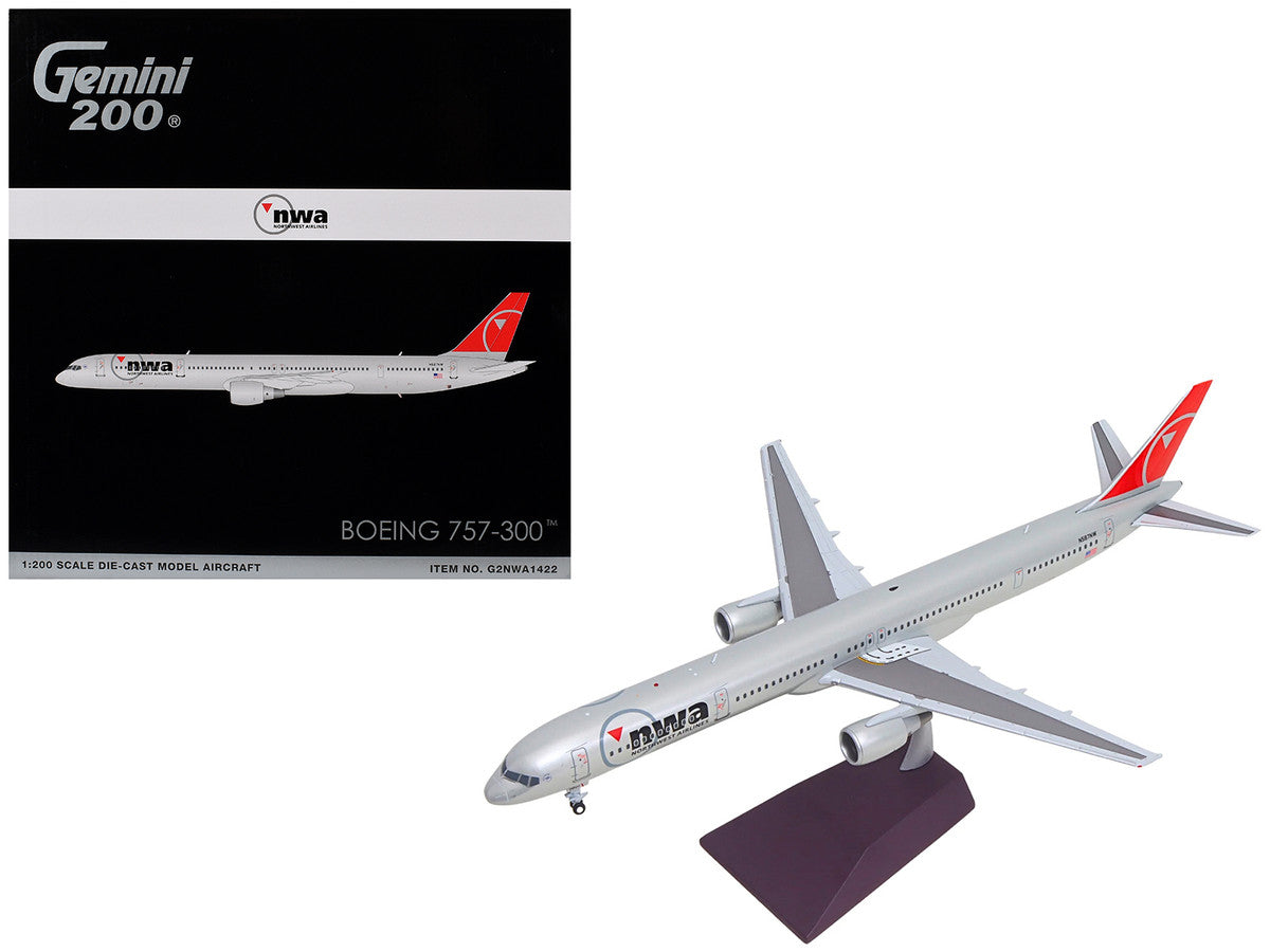 Boeing 757-300 Commercial Aircraft "Northwest Airlines" (N587NW) Silver with Red Tail "Gemini 200" Series 1/200 Diecast Model by GeminiJets-4