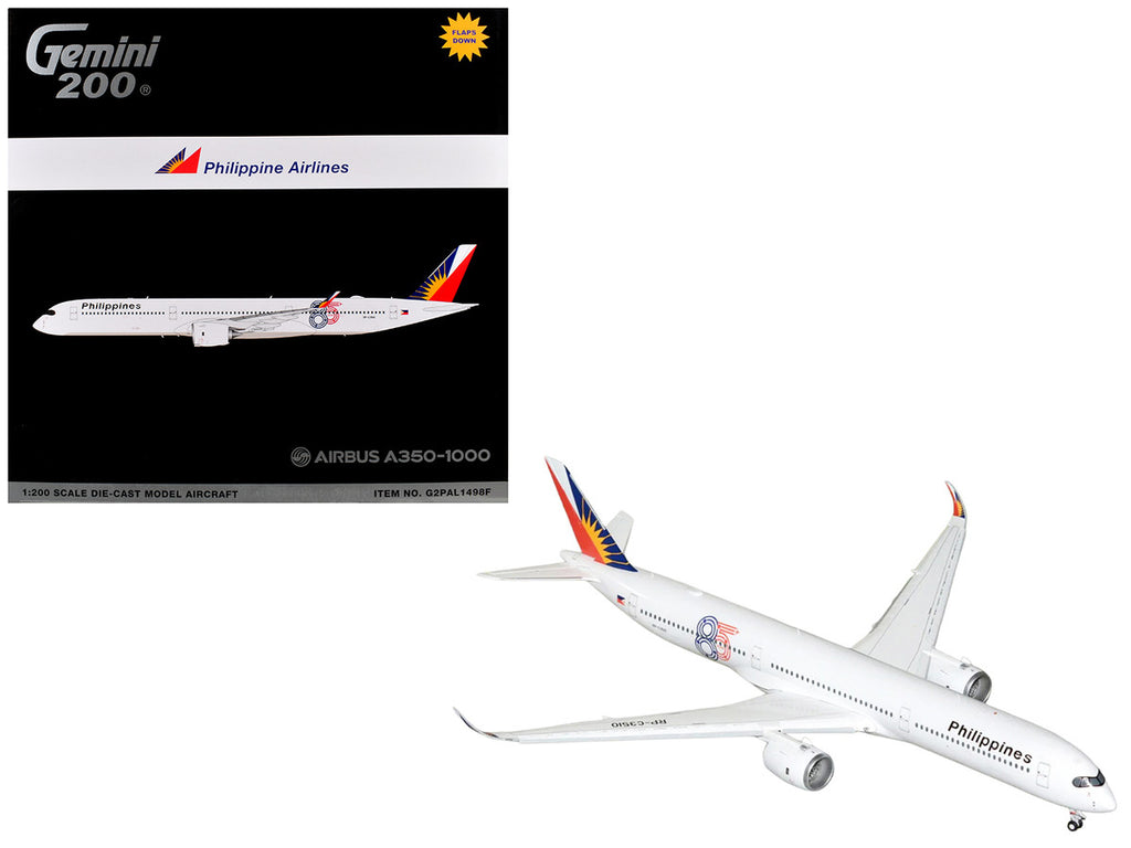 Airbus A350-1000 Commercial Aircraft with Flaps Down "Philippine Airlines" (RP-C3510) White with Tail Graphics "Gemini 200" 1/200 Diecast Model Airplane by GeminiJets-0