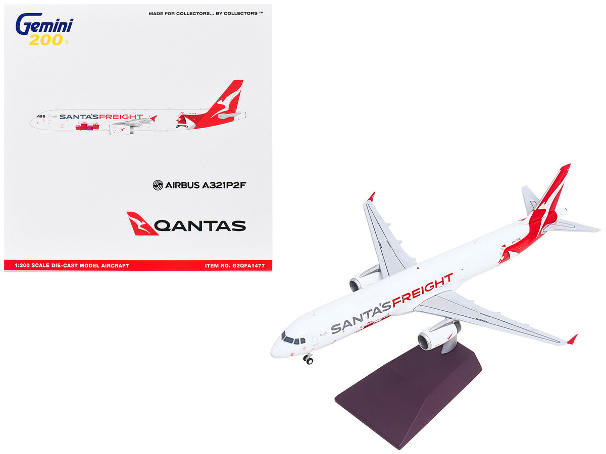 Airbus A321P2F Commercial Aircraft "Qantas Freight - Santa’s Freight" (VH-XF4) White with Graphics and Red Tail "Gemini 200" Series 1/200 Diecast Model by GeminiJets-4