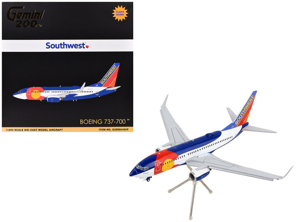 Boeing 737-700 Commercial Aircraft with Flaps Down Configuration "Southwest Airlines - Colorado One" (N230WN) White and Blue "Gemini 200" Series 1/200 Diecast Model Airplane by GeminiJets-4