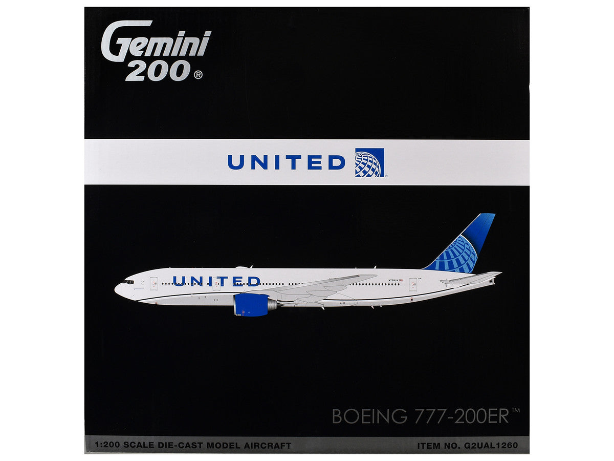 Boeing 777-200ER Commercial Aircraft "United Airlines" (N798UA) White with Blue Tail "Gemini 200" Series 1/200 Diecast Model by GeminiJets-1
