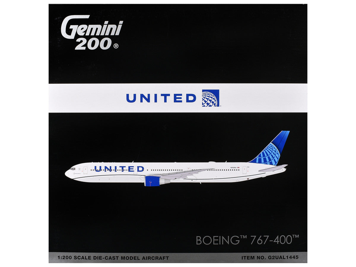 Boeing 767-400 Commercial Aircraft "United Airlines" (N76064) White with Blue Tail Graphics "Gemini 200" Series 1/200 Diecast Model Airplane by GeminiJets-2