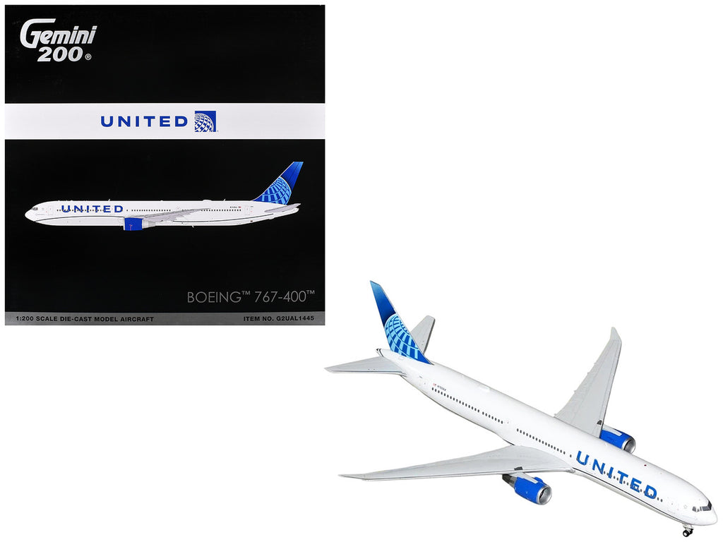 Boeing 767-400 Commercial Aircraft "United Airlines" (N76064) White with Blue Tail Graphics "Gemini 200" Series 1/200 Diecast Model Airplane by GeminiJets-0