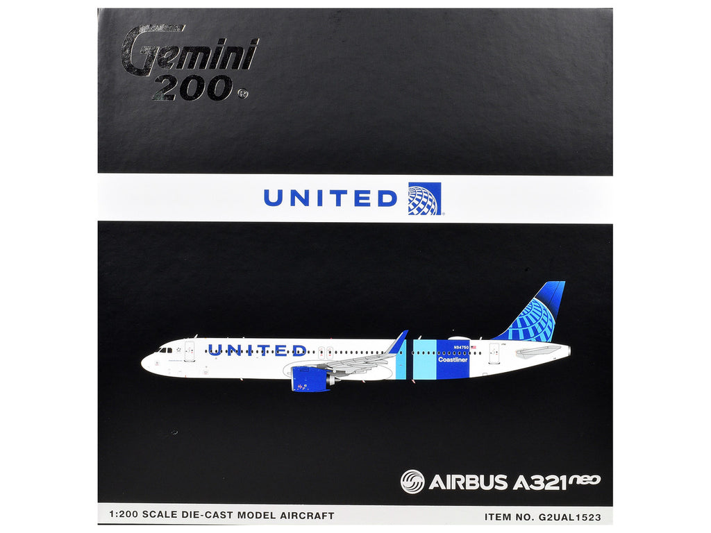 Airbus A321neo Commercial Aircraft "United Airlines Coastliner" (N94750) White with Blue Stripes "Gemini 200" Series 1/200 Diecast Model Airplane by GeminiJets-2