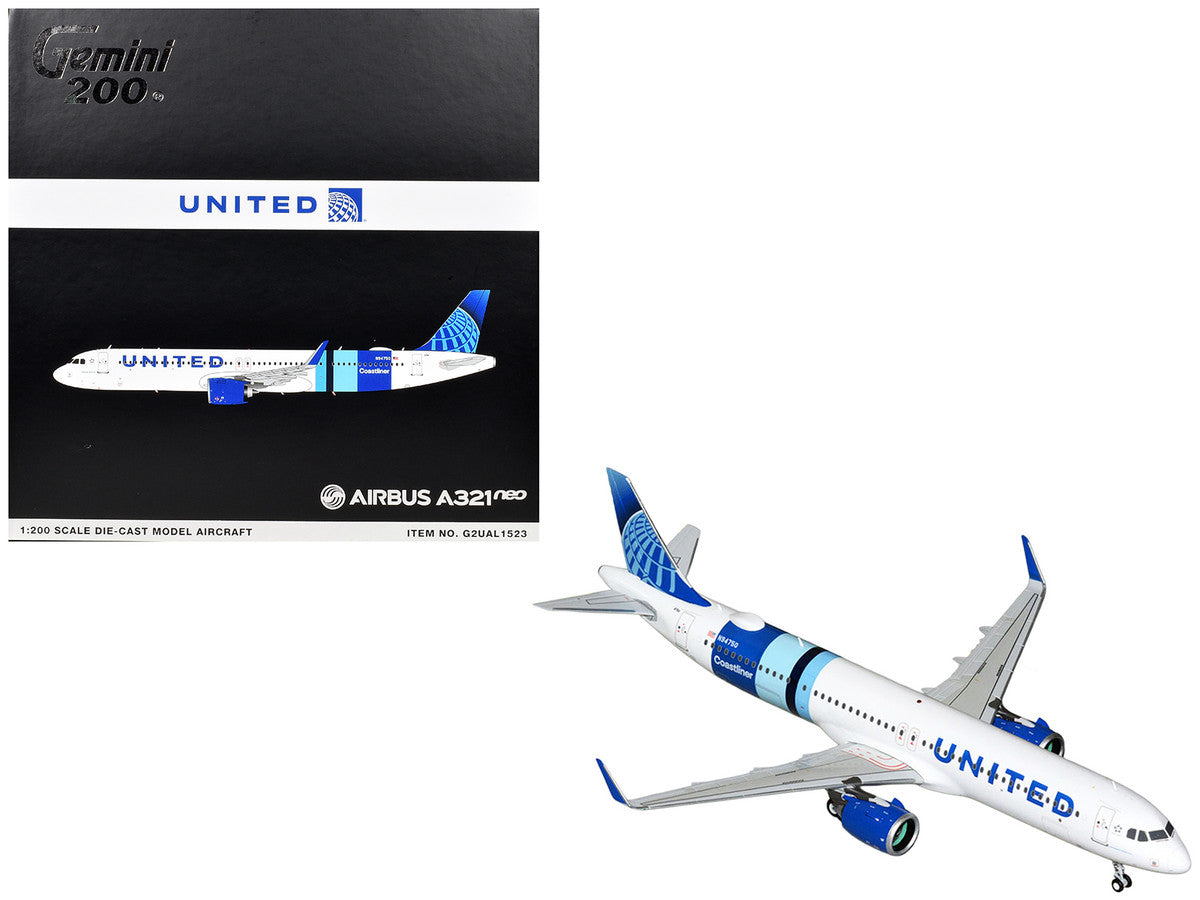 Airbus A321neo Commercial Aircraft "United Airlines Coastliner" (N94750) White with Blue Stripes "Gemini 200" Series 1/200 Diecast Model Airplane by GeminiJets-0