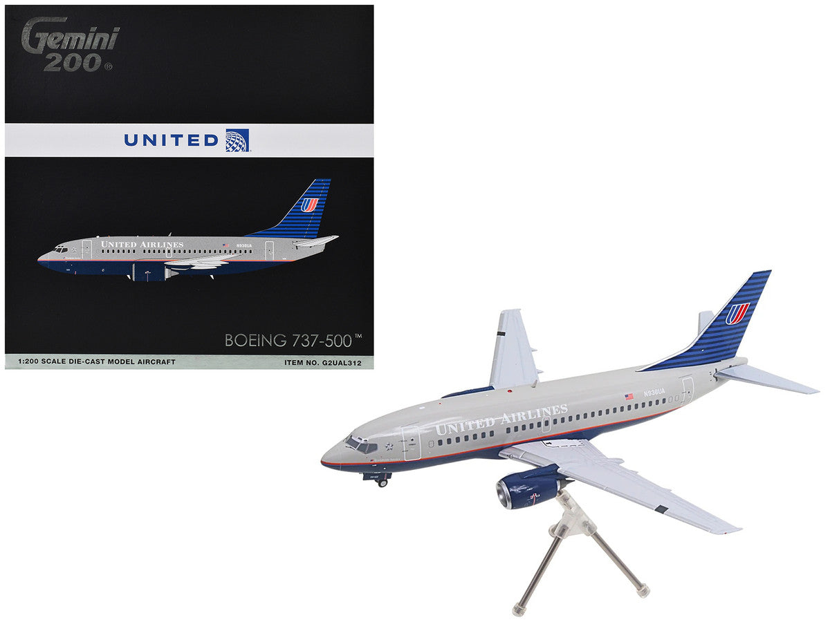 Boeing 737-500 Commercial Aircraft "United Airlines - Classic 737 Series" (N936UA) Gray with Blue Tail "Gemini 200" Series 1/200 Diecast Model Airplane by GeminiJets-4