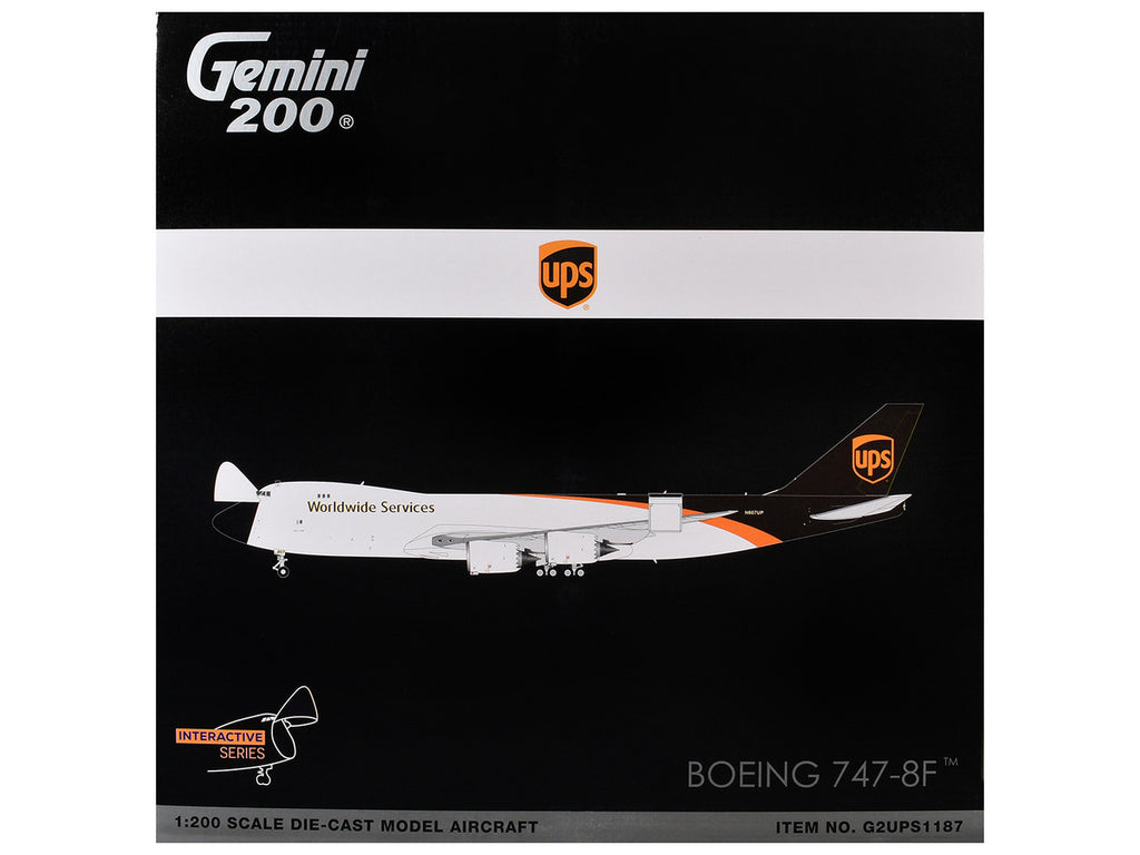 Boeing 747-8F Commercial Aircraft "UPS Worldwide Services" (N607UP) White with Brown Tail "Gemini 200 - Interactive Series" Series 1/200 Diecast Model by GeminiJets-1