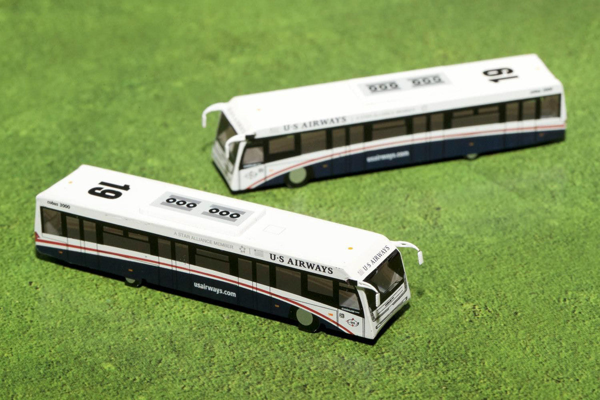 Cobus 3000 Passenger Bus White and Blue "US Airways Shuttle Bus" 2 Piece Set "Gemini 200" Series Diecast Models by GeminiJets-1