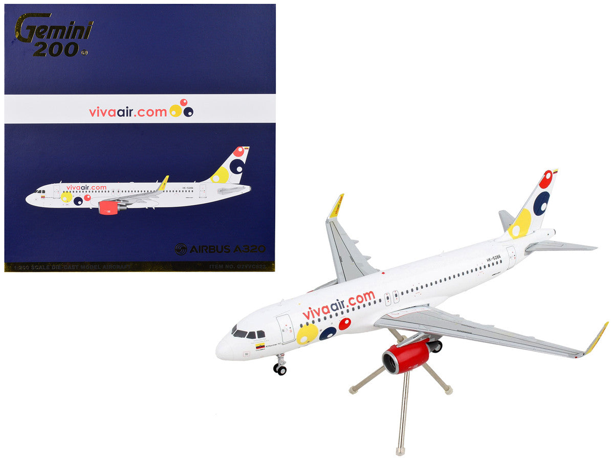 Airbus A320 Commercial Aircraft "Viva Air" White with Tail Graphics "Gemini 200" Series 1/200 Diecast Model Airplane by GeminiJets-0