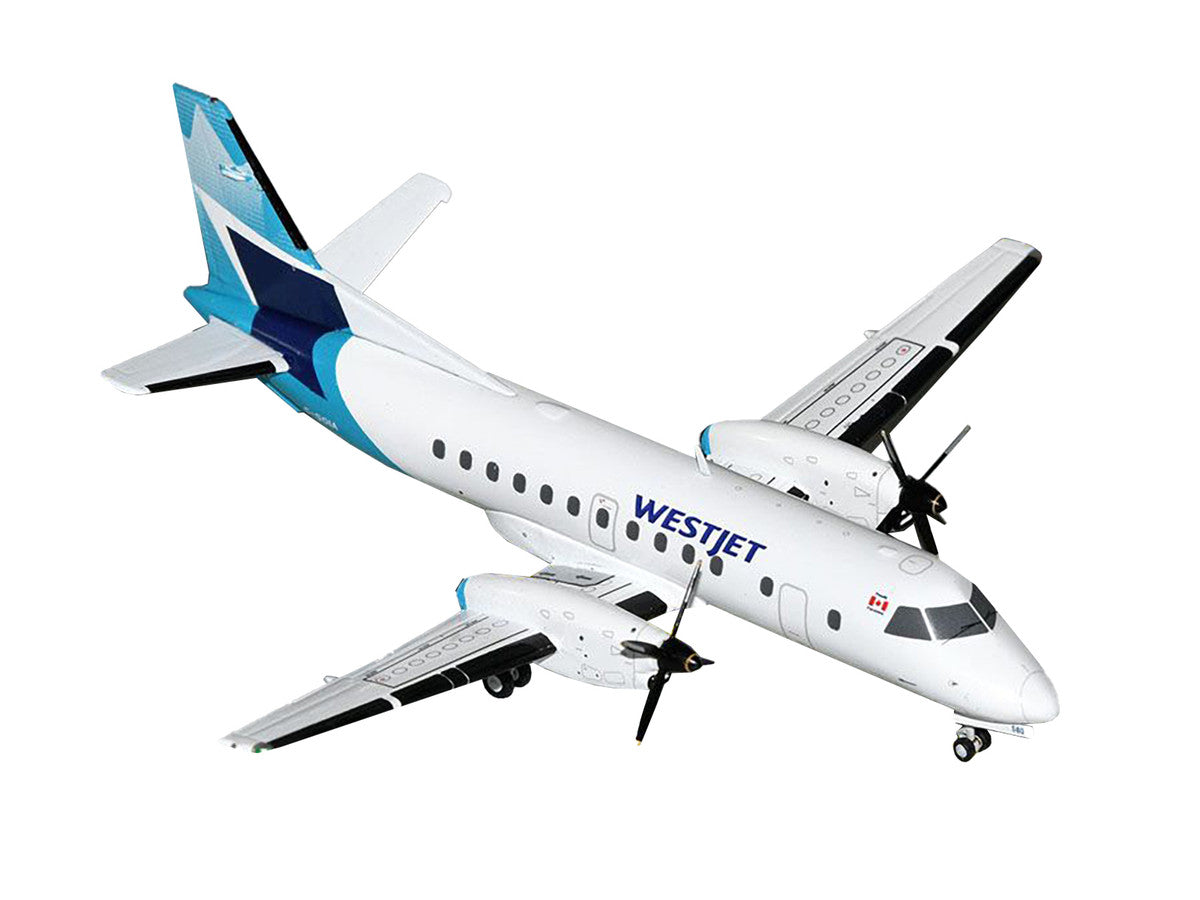 Saab 340B Commercial Aircraft "WestJet" (C-GOIA) White with Blue Stripes and Tail "Gemini 200" Series 1/200 Diecast Model Airplane by GeminiJets-0