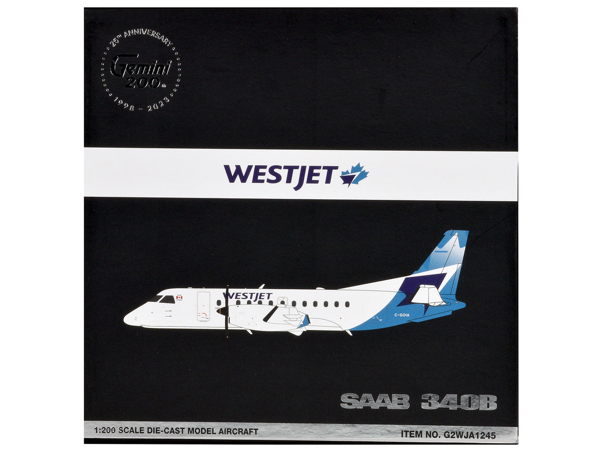 Saab 340B Commercial Aircraft "WestJet" (C-GOIA) White with Blue Stripes and Tail "Gemini 200" Series 1/200 Diecast Model Airplane by GeminiJets-1