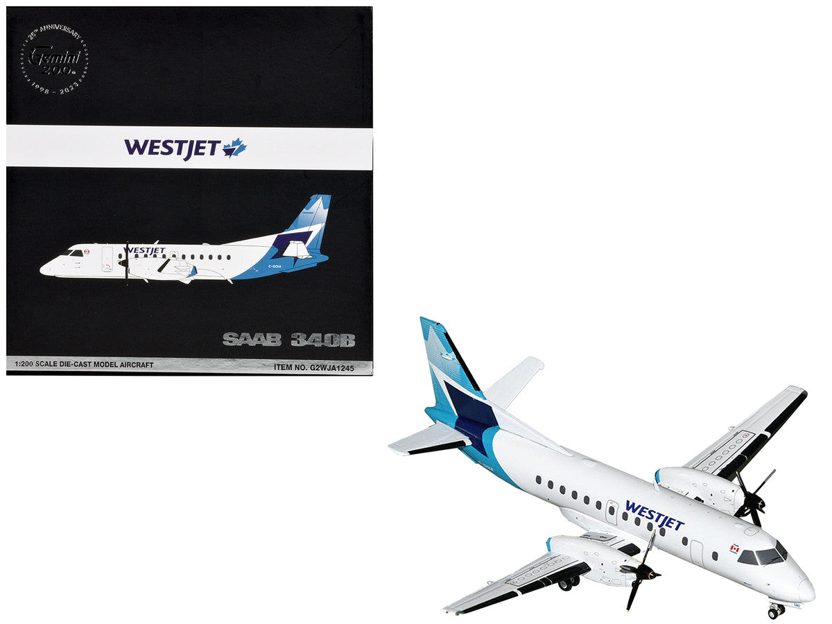 Saab 340B Commercial Aircraft "WestJet" (C-GOIA) White with Blue Stripes and Tail "Gemini 200" Series 1/200 Diecast Model Airplane by GeminiJets-2