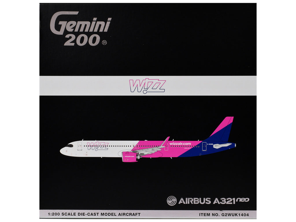 Airbus A321neo Commercial Aircraft "Wizz Air" (G-WUNB) White and Pink with Purple Tail "Gemini 200" Series 1/200 Diecast Model by GeminiJets-2