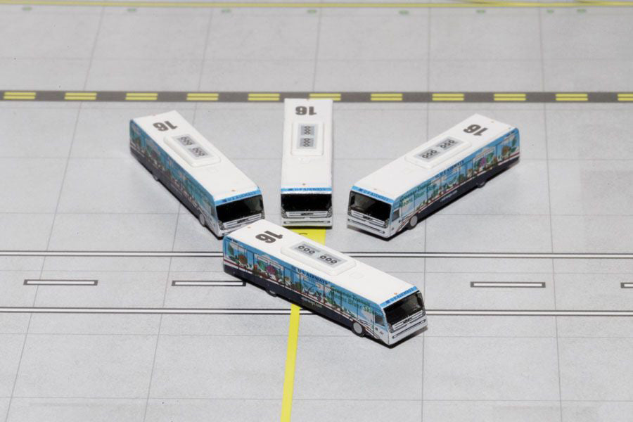 Cobus 3000 Passenger Bus White and Blue with Graphics "US Airways Shuttle Bus - Greener Transit" 4 Piece Set 1/400 Diecast Models by GeminiJets-1