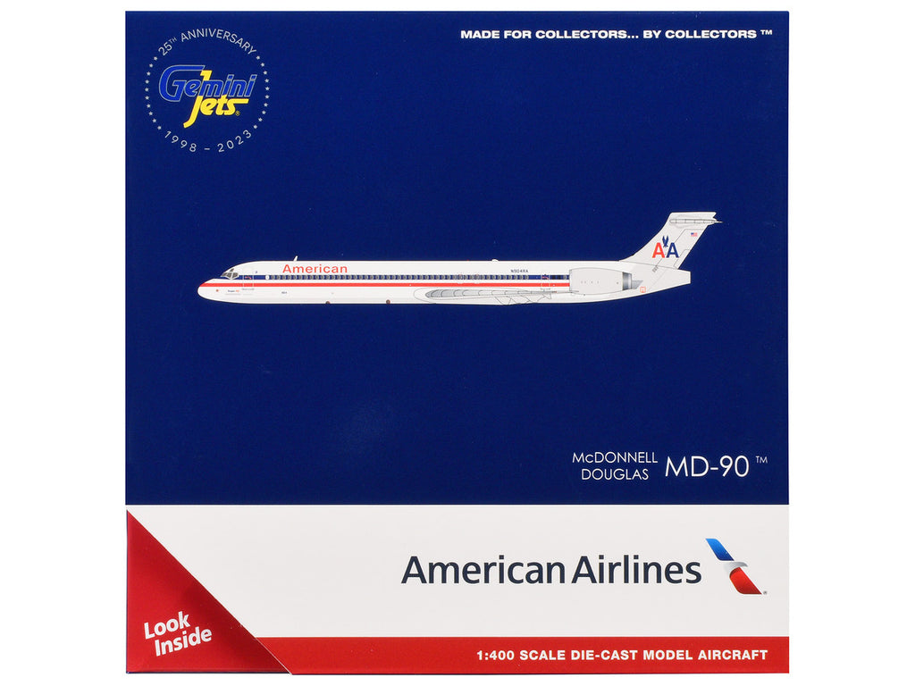 McDonnell Douglas MD-90 Commercial Aircraft "American Airlines" (N904RA) White with Blue and Red Stripes 1/400 Diecast Model Airplane by GeminiJets-2