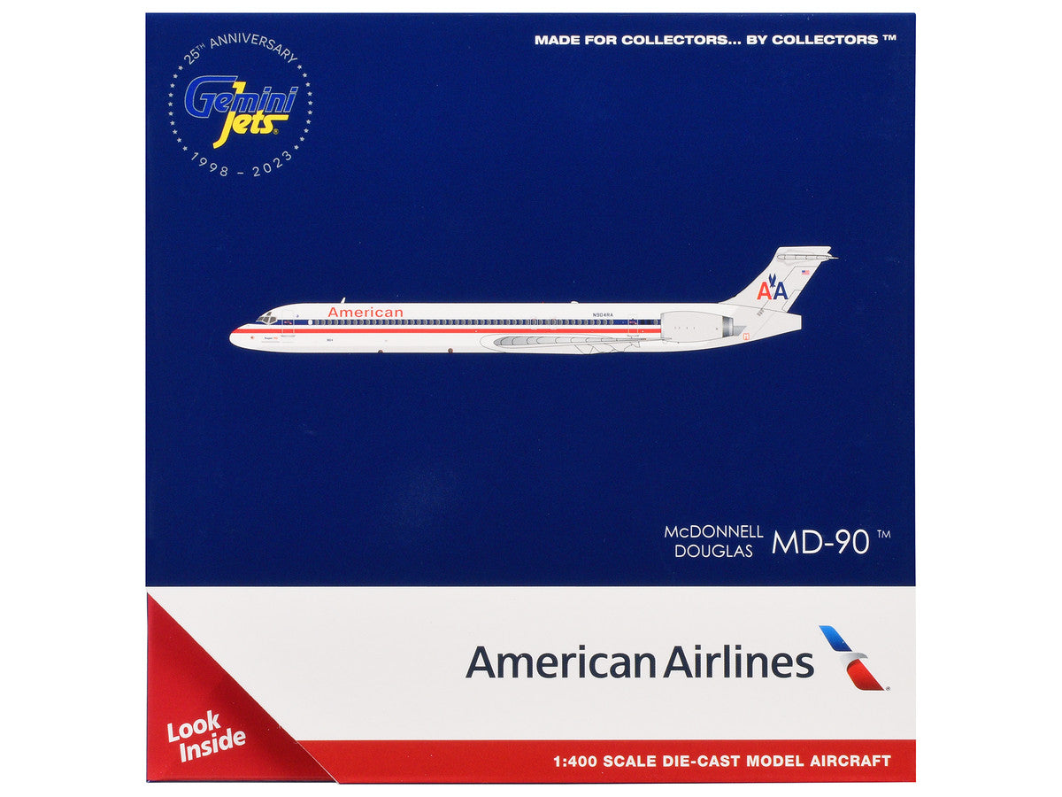 McDonnell Douglas MD-90 Commercial Aircraft "American Airlines" (N904RA) White with Blue and Red Stripes 1/400 Diecast Model Airplane by GeminiJets-2