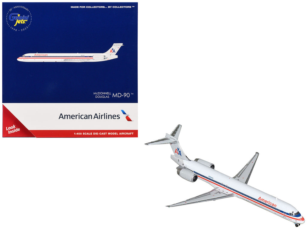 McDonnell Douglas MD-90 Commercial Aircraft "American Airlines" (N904RA) White with Blue and Red Stripes 1/400 Diecast Model Airplane by GeminiJets-0