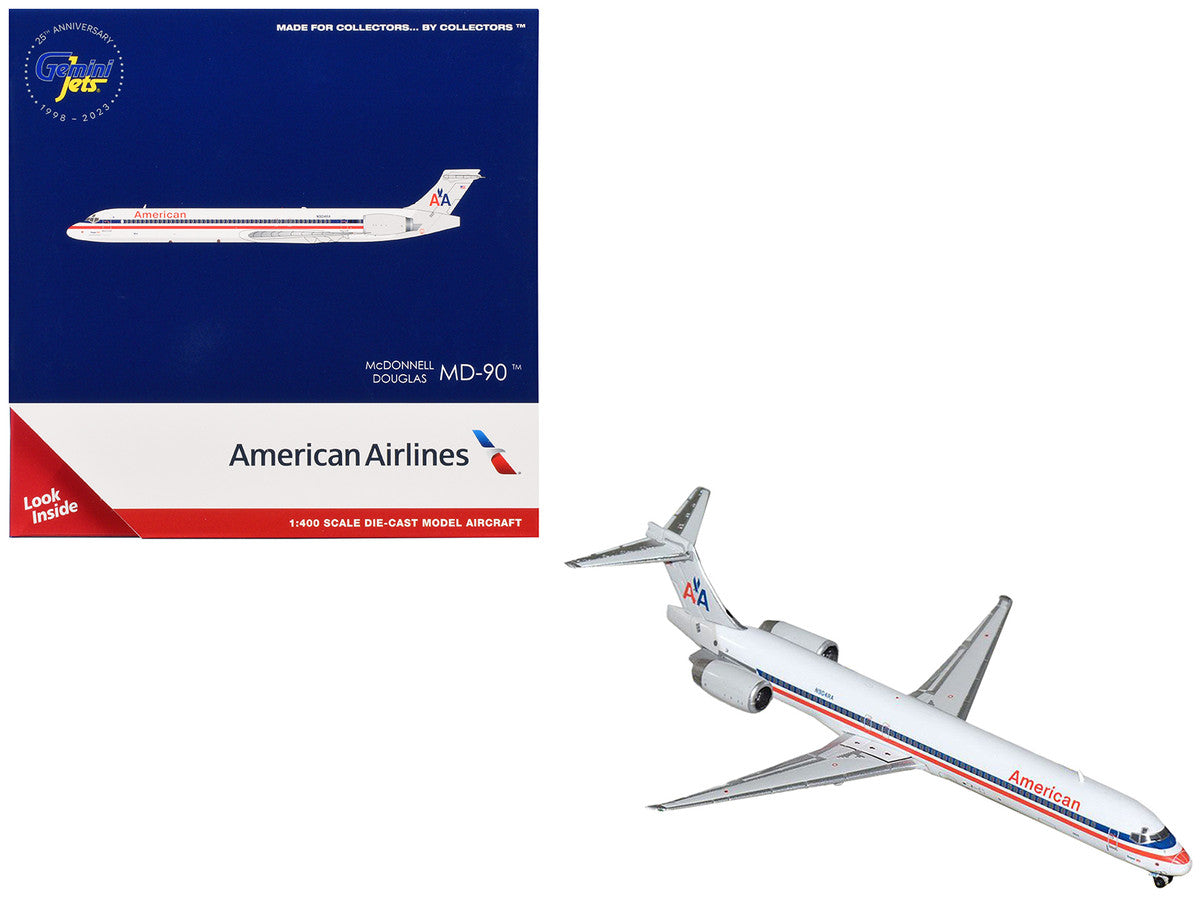 McDonnell Douglas MD-90 Commercial Aircraft "American Airlines" (N904RA) White with Blue and Red Stripes 1/400 Diecast Model Airplane by GeminiJets-0