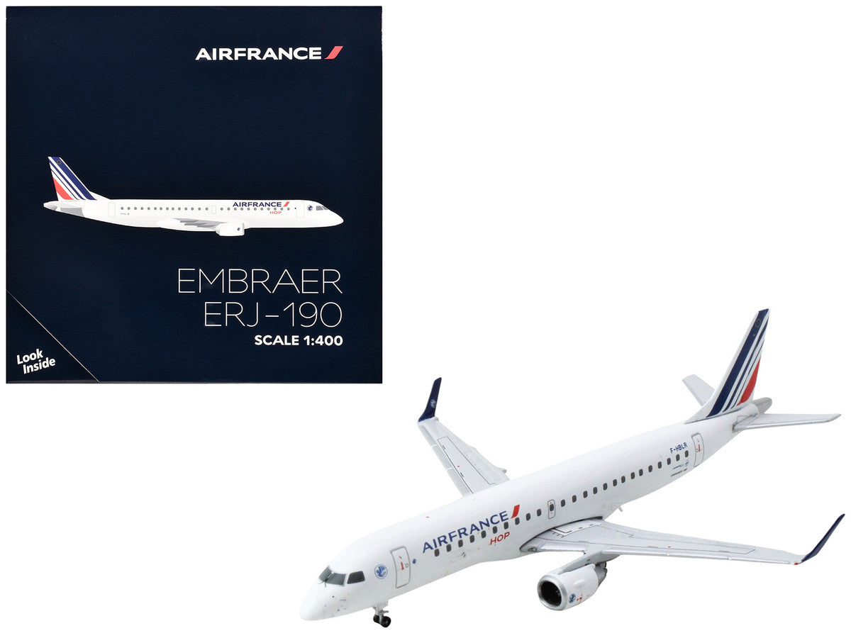 Embraer ERJ-190 Commercial Aircraft "Air France Hop" (F-HBLR) White with Striped Tail 1/400 Diecast Model Airplane by GeminiJets-0