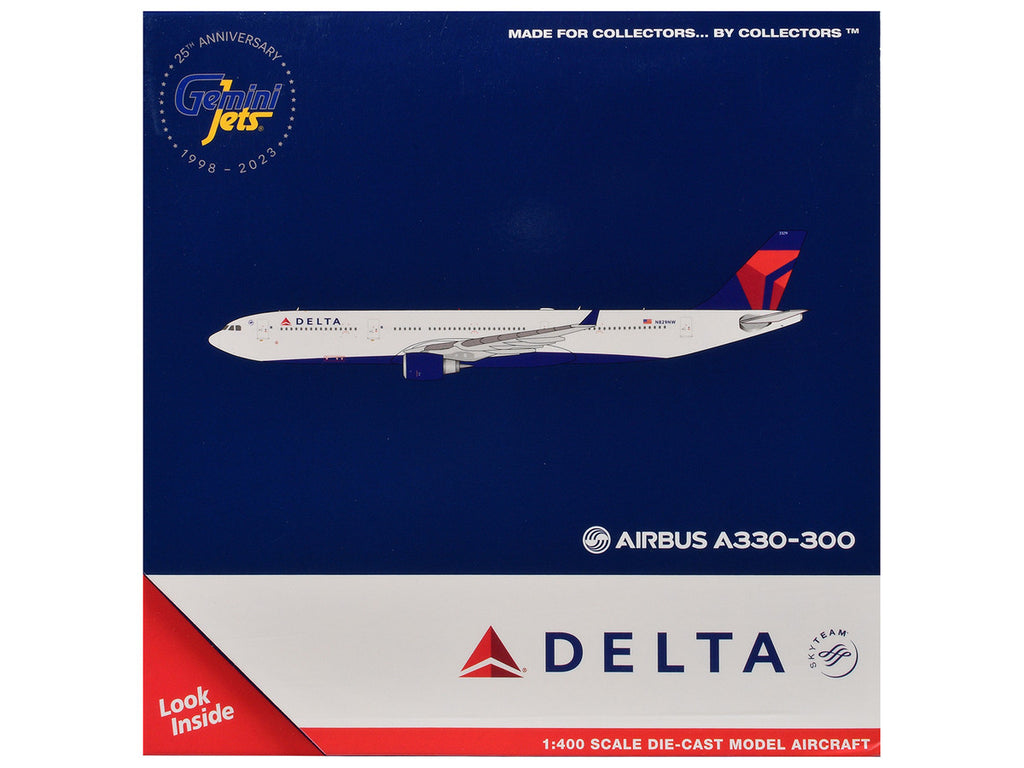 Airbus A330-300 Commercial Aircraft "Delta Air Lines" (N829NW) White with Blue and Red Tail 1/400 Diecast Model Airplane by GeminiJets-1