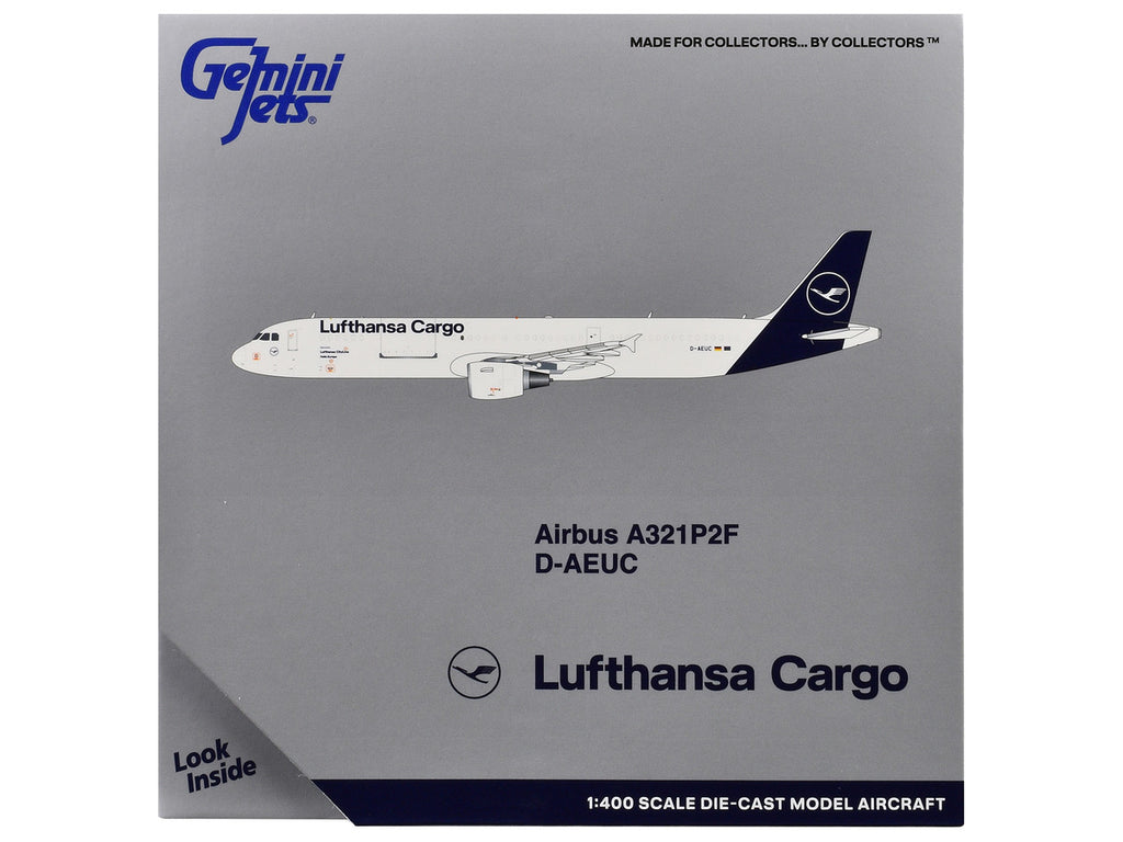 Airbus A321P2F Commercial Aircraft "Lufthansa Cargo" (D-AEUC) White with Blue Tail 1/400 Diecast Model Airplane by GeminiJets-2