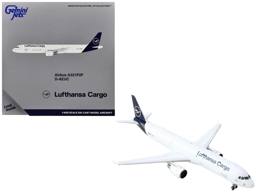 Airbus A321P2F Commercial Aircraft "Lufthansa Cargo" (D-AEUC) White with Blue Tail 1/400 Diecast Model Airplane by GeminiJets-0