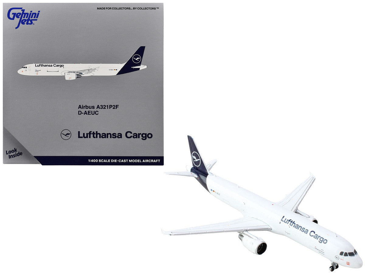Airbus A321P2F Commercial Aircraft "Lufthansa Cargo" (D-AEUC) White with Blue Tail 1/400 Diecast Model Airplane by GeminiJets-0