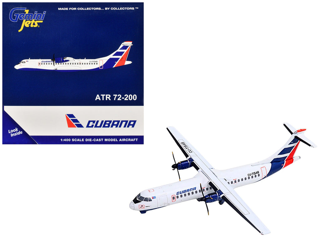 ATR 72-200 Commercial Aircraft "Cubana Airlines" (CU-T1548) White with Red and Blue Stripes 1/400 Diecast Model Airplane by GeminiJets-3